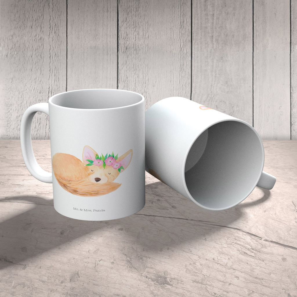 Mug desert fox Flower porcelain mug, custom mug, personalized mug, mug, latte mug, mug with designs, mug with quotes, office mug, coffee mug, tea mug, novelty mug, ceramic mug, gift mug, Africa, desert fox, happy, wreath of flowers, desert, flowers