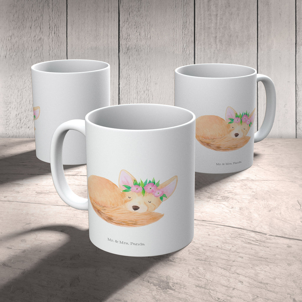 Mug desert fox Flower porcelain mug, custom mug, personalized mug, mug, latte mug, mug with designs, mug with quotes, office mug, coffee mug, tea mug, novelty mug, ceramic mug, gift mug, Africa, desert fox, happy, wreath of flowers, desert, flowers