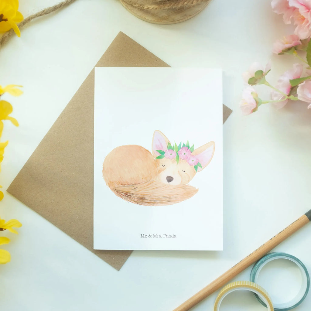 Greetings card desert fox Flower folding card, wedding card, invitation card, birthday card, greeting card, Africa, desert fox, happy, flowers, desert, wreath of flowers