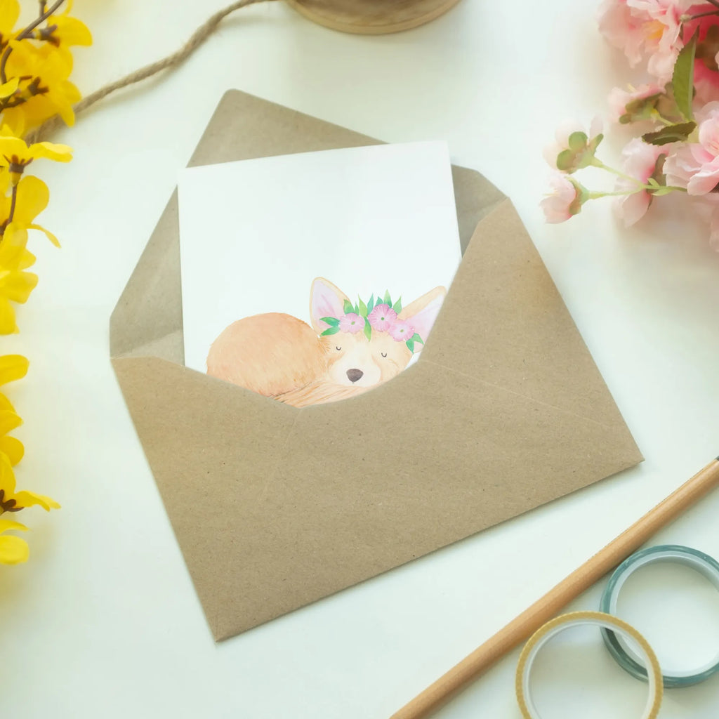 Greetings card desert fox Flower folding card, wedding card, invitation card, birthday card, greeting card, Africa, desert fox, happy, flowers, desert, wreath of flowers
