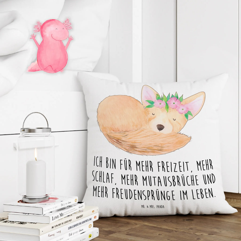 Cushion desert fox Flower pillow case, soft, 40 x 40, fluffy, settee, Pillow, sofa, cushion, couch, 40x40, bed, pad, pillows, bedroom, Africa, desert fox, desert, wreath of flowers, flowers, happy