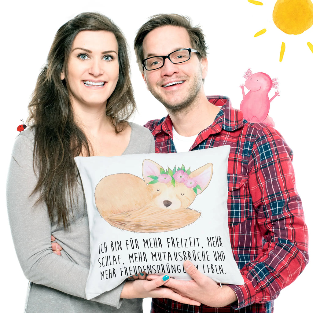 Cushion desert fox Flower pillow case, soft, 40 x 40, fluffy, settee, Pillow, sofa, cushion, couch, 40x40, bed, pad, pillows, bedroom, Africa, desert fox, desert, wreath of flowers, flowers, happy