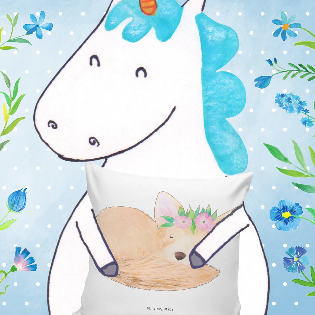 Cushion desert fox Flower pillow case, soft, 40 x 40, fluffy, settee, Pillow, sofa, cushion, couch, 40x40, bed, pad, pillows, bedroom, Africa, desert fox, desert, wreath of flowers, flowers, happy