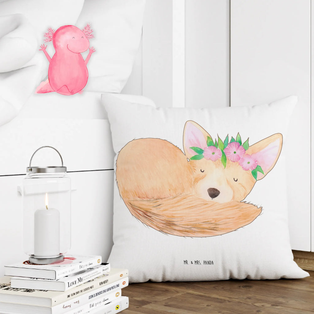 Cushion desert fox Flower pillow case, soft, 40 x 40, fluffy, settee, Pillow, sofa, cushion, couch, 40x40, bed, pad, pillows, bedroom, Africa, desert fox, desert, wreath of flowers, flowers, happy