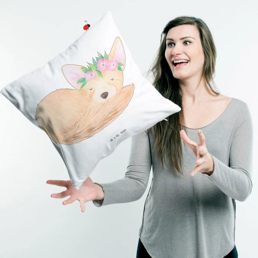 Cushion desert fox Flower pillow case, soft, 40 x 40, fluffy, settee, Pillow, sofa, cushion, couch, 40x40, bed, pad, pillows, bedroom, Africa, desert fox, desert, wreath of flowers, flowers, happy