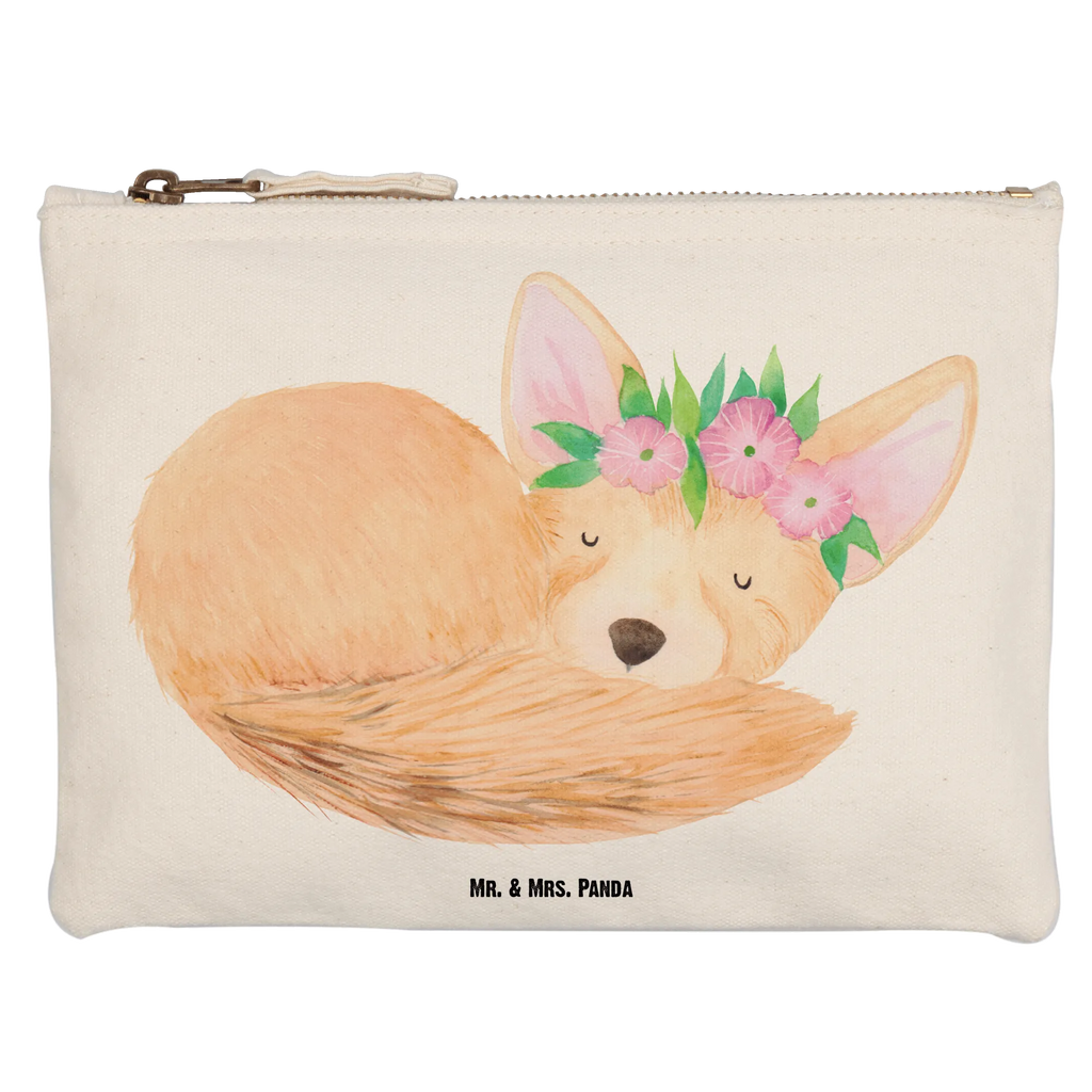 torebka na makijaż lis pustynny kwiaty Waschbeutel, Schminkbeutel, beauty case, utensilientasche, Schminktasche, Waschtasche, Kosmetiktasche, pencil case, Mäppchen, Stiftemäppchen, aufbewahrungstasche, beauty tasche, Kulturtasche, Etui, Federmappe, aufbewahrungsbeutel, Schlampermäppchen, Schminktäschchen, Kosmetikbeutel, Kulturbeutel, kosmetiktäschchen, pinsel tasche, toiletry bag, Afrika, Wildtiere, Glücklich, Wüstenfuchs, Blumen, Blumenkranz, Wüste