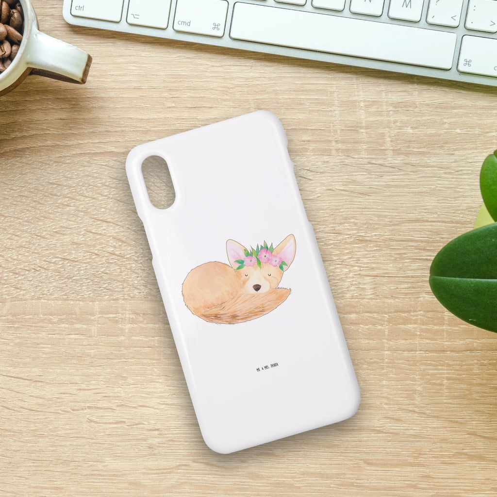 Handyhülle Wüstenfuchs Blumen Handy, Hülle, Cover, Iphone 10, Handycover, Iphone X, Handy Case, Handyhülle, Wildtiere, Afrika, Wüstenfuchs, Blumen, Blumenkranz, Glücklich, Wüste