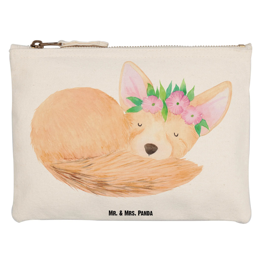 torebka na makijaż lis pustynny kwiaty Waschbeutel, Schminkbeutel, beauty case, utensilientasche, Schminktasche, Waschtasche, Kosmetiktasche, pencil case, Mäppchen, Stiftemäppchen, aufbewahrungstasche, beauty tasche, Kulturtasche, Etui, Federmappe, aufbewahrungsbeutel, Schlampermäppchen, Schminktäschchen, Kosmetikbeutel, Kulturbeutel, kosmetiktäschchen, pinsel tasche, toiletry bag, Afrika, Wildtiere, Glücklich, Wüstenfuchs, Blumen, Blumenkranz, Wüste