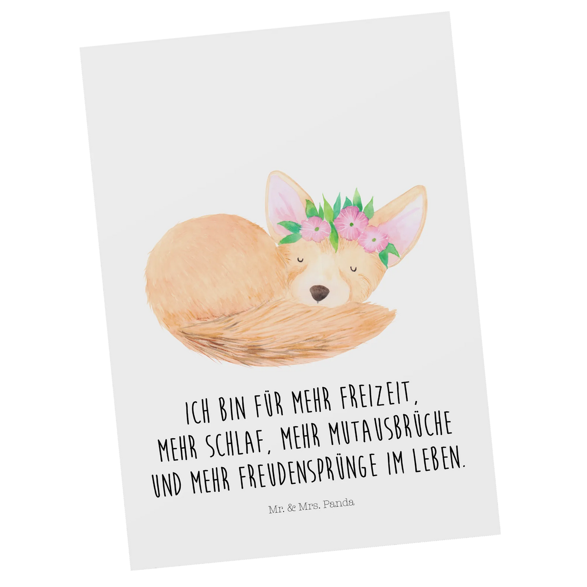 Postkarte Wüstenfuchs Blumen Kunstkarten, Grußkarte, Postkarte, einzelkarte, Ansichtskarten, bildkarte, Postkarten, spruchkarte, kunstkarte, Designkarte, Fotokarte, Motivkarte, Ansichtskarte, Wildtiere, Afrika, Glücklich, Blumenkranz, Wüstenfuchs, Wüste, Blumen