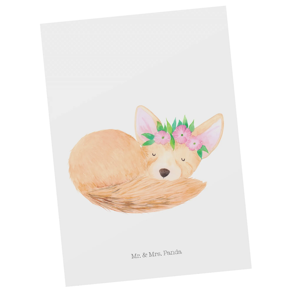 Postcard desert fox Flower Postcard, letter, postcards, invitation, gift, card, paper, gift card, invitation card, Africa, flowers, wreath of flowers, desert fox, happy, desert