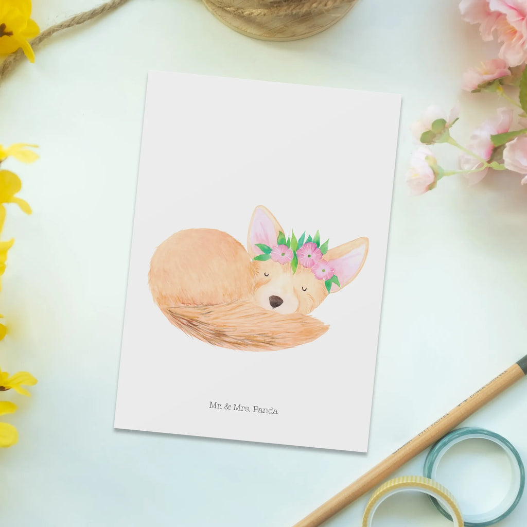 Postcard desert fox Flower Postcard, letter, postcards, invitation, gift, card, paper, gift card, invitation card, Africa, flowers, wreath of flowers, desert fox, happy, desert