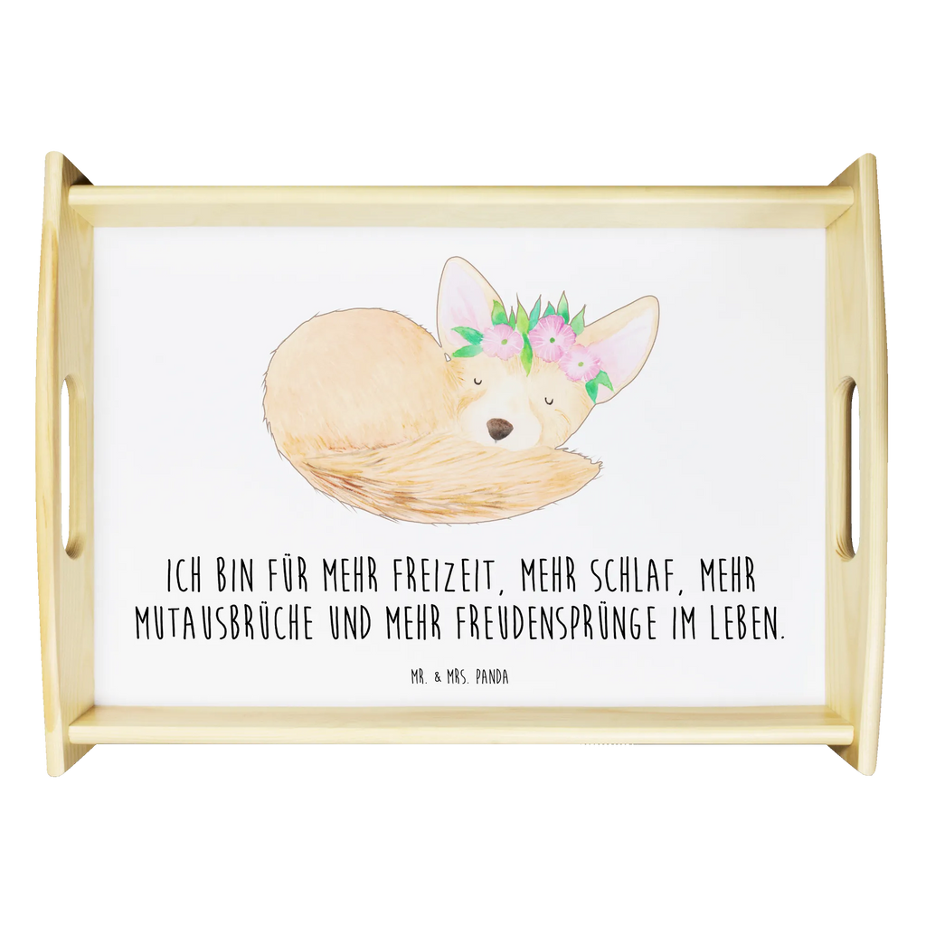 Serviertablett Wüstenfuchs Blumenkranz Holztablett, Serviertablett, Dekotablett, Küchentablett, Tablett, Frühstückstablett, Afrika, Wildtiere, Blumen, Wüstenfuchs, Blumenkranz, Wüste, Glücklich
