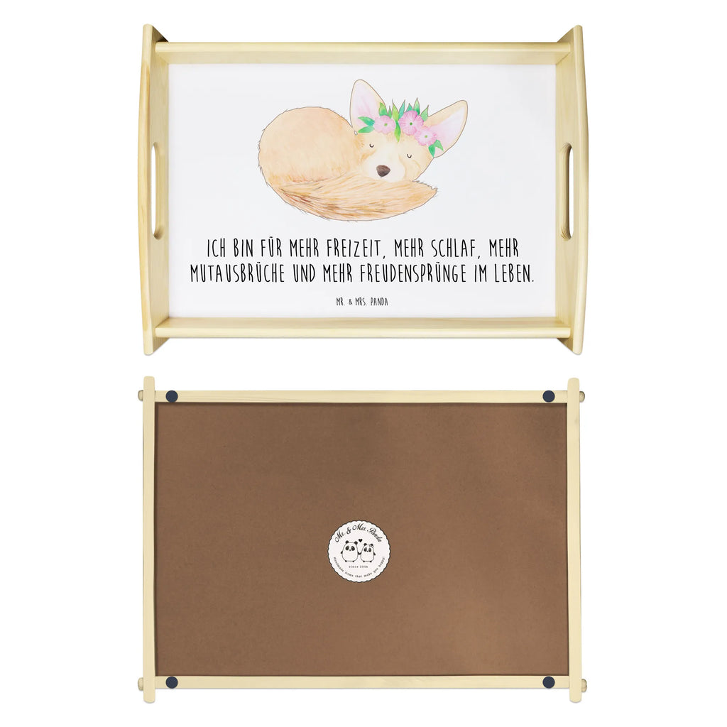 Serviertablett Wüstenfuchs Blumenkranz Holztablett, Serviertablett, Dekotablett, Küchentablett, Tablett, Frühstückstablett, Afrika, Wildtiere, Blumen, Wüstenfuchs, Blumenkranz, Wüste, Glücklich