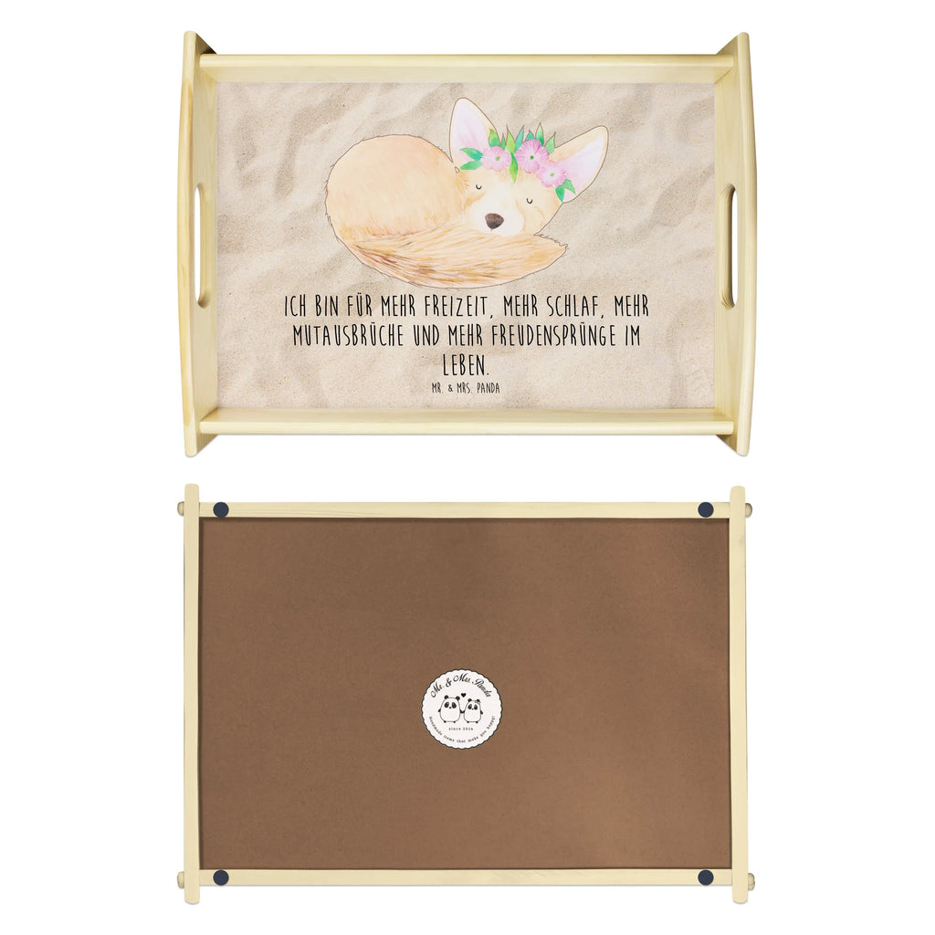 Serviertablett Wüstenfuchs Blumenkranz Holztablett, Serviertablett, Dekotablett, Küchentablett, Tablett, Frühstückstablett, Afrika, Wildtiere, Blumen, Wüstenfuchs, Blumenkranz, Wüste, Glücklich