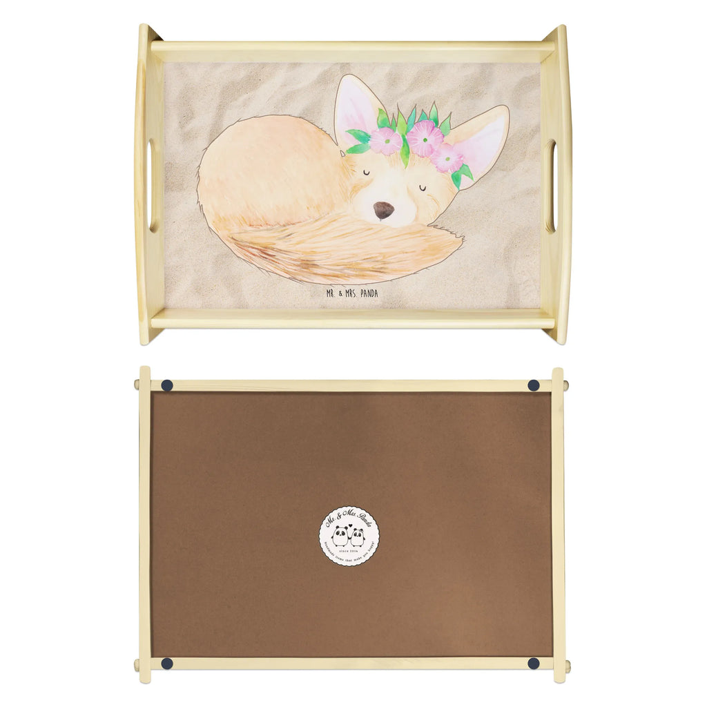 Serviertablett Wüstenfuchs Blumenkranz Holztablett, Serviertablett, Dekotablett, Küchentablett, Tablett, Frühstückstablett, Afrika, Wildtiere, Blumen, Wüstenfuchs, Blumenkranz, Wüste, Glücklich