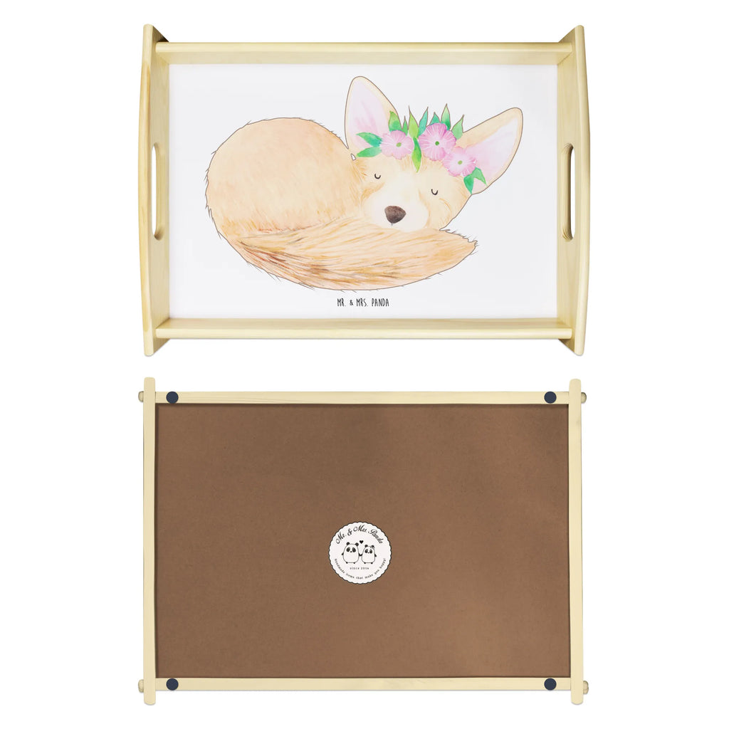 Serviertablett Wüstenfuchs Blumenkranz Holztablett, Serviertablett, Dekotablett, Küchentablett, Tablett, Frühstückstablett, Afrika, Wildtiere, Blumen, Wüstenfuchs, Blumenkranz, Wüste, Glücklich