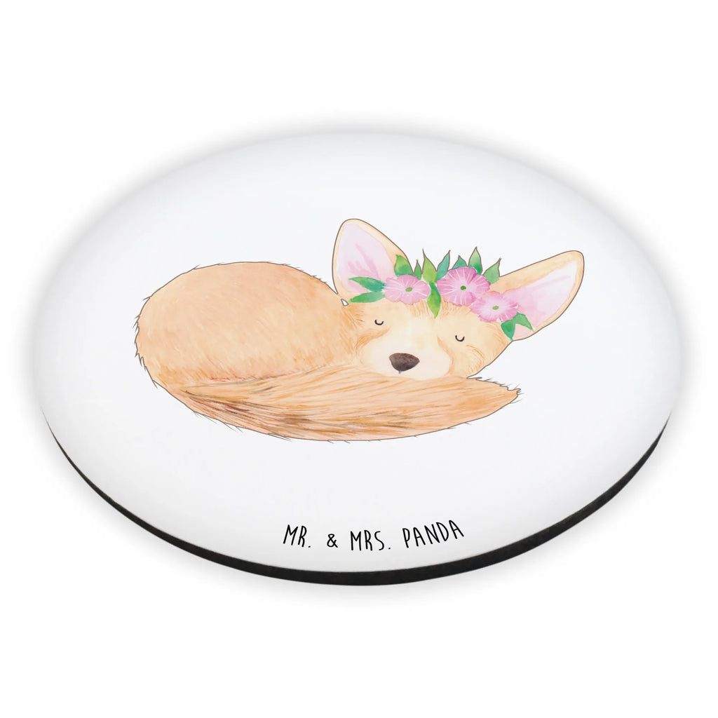 Okrągły magnes lis pustynny kwiaty Afryka, dzikie zwierzęta