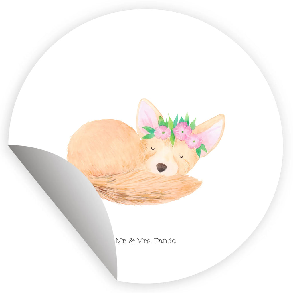 Round sticker desert fox Flower children, label, sticker, round, Sticker, Africa, happy, desert fox, wreath of flowers, flowers, desert