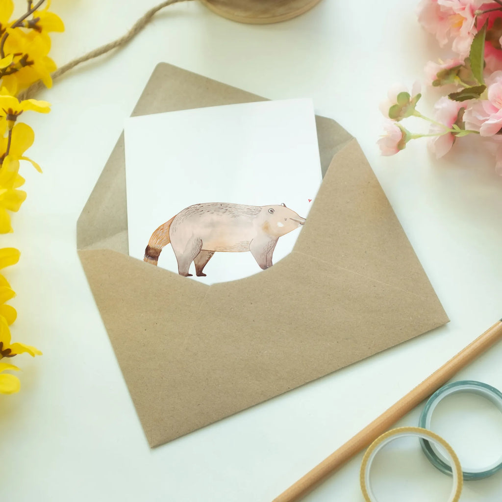 Greetings card Coati Geburtstagskarte, Karte, Hochzeitskarte, Grußkarte, Ansichtskarten, Klappkarte, Einladungskarte, Glückwunschkarte, Tiermotive, Gute Laune, lustige Sprüche, Tiere, Bär, Nasenbär, Nasenbären, Rüsselbär