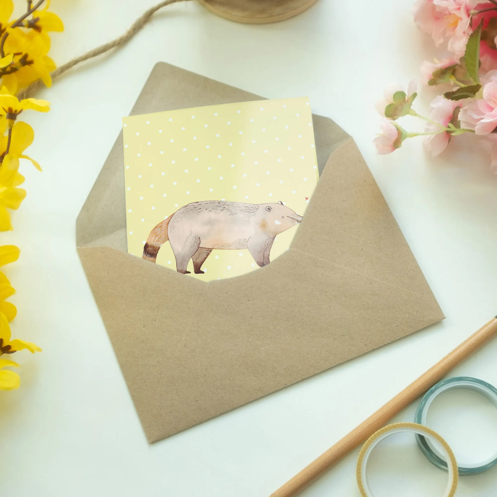 Greetings card Coati Geburtstagskarte, Karte, Hochzeitskarte, Grußkarte, Ansichtskarten, Klappkarte, Einladungskarte, Glückwunschkarte, Tiermotive, Gute Laune, lustige Sprüche, Tiere, Bär, Nasenbär, Nasenbären, Rüsselbär