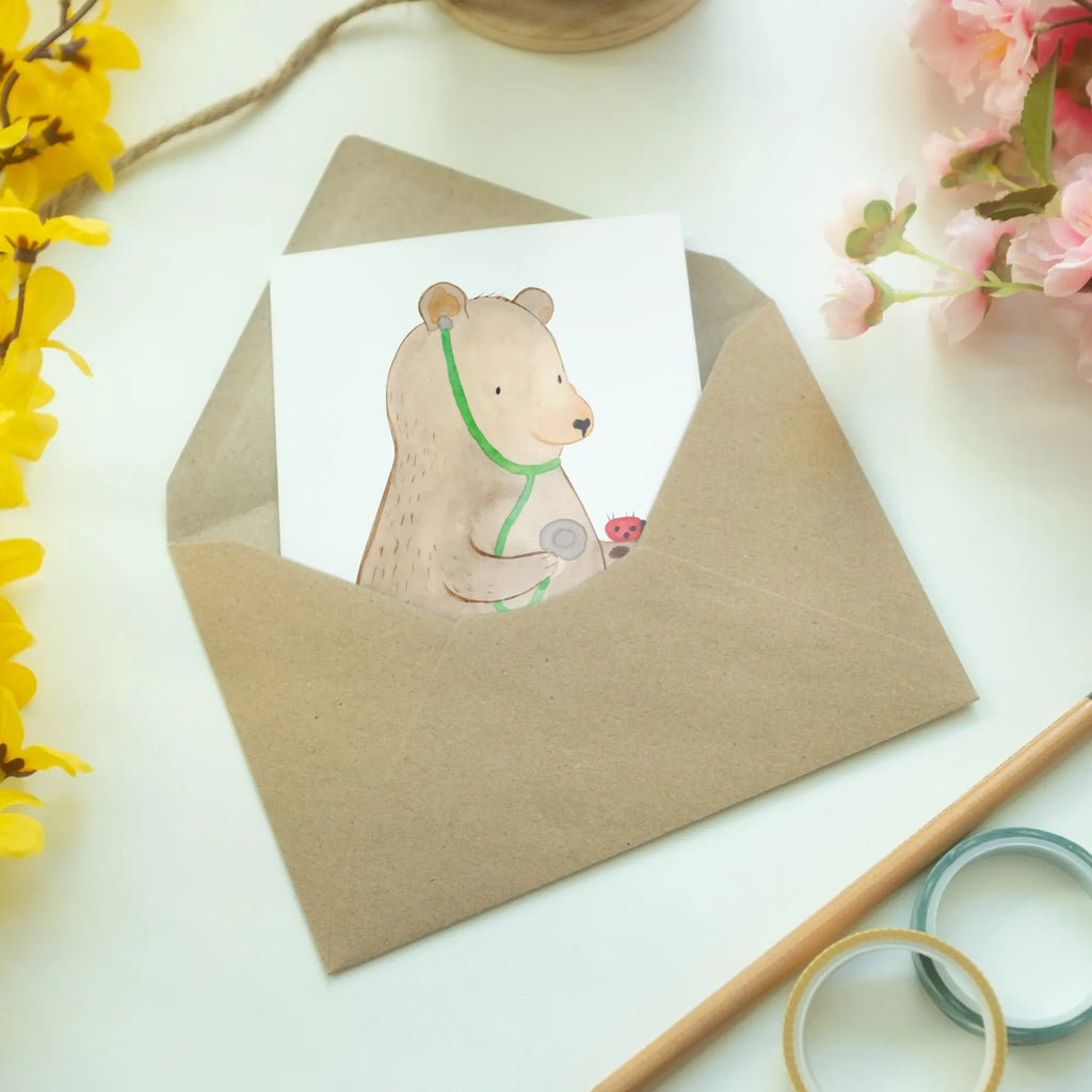 Greetings card bear Physician Einladungskarte, Klappkarte, Hochzeitskarte, Ansichtskarten, Glückwunschkarte, Grußkarte, Geburtstagskarte, Karte, Bär, Teddy, Teddybär, Arzt, Ärztin, Doktorin, Doktor, Professor, Professorin