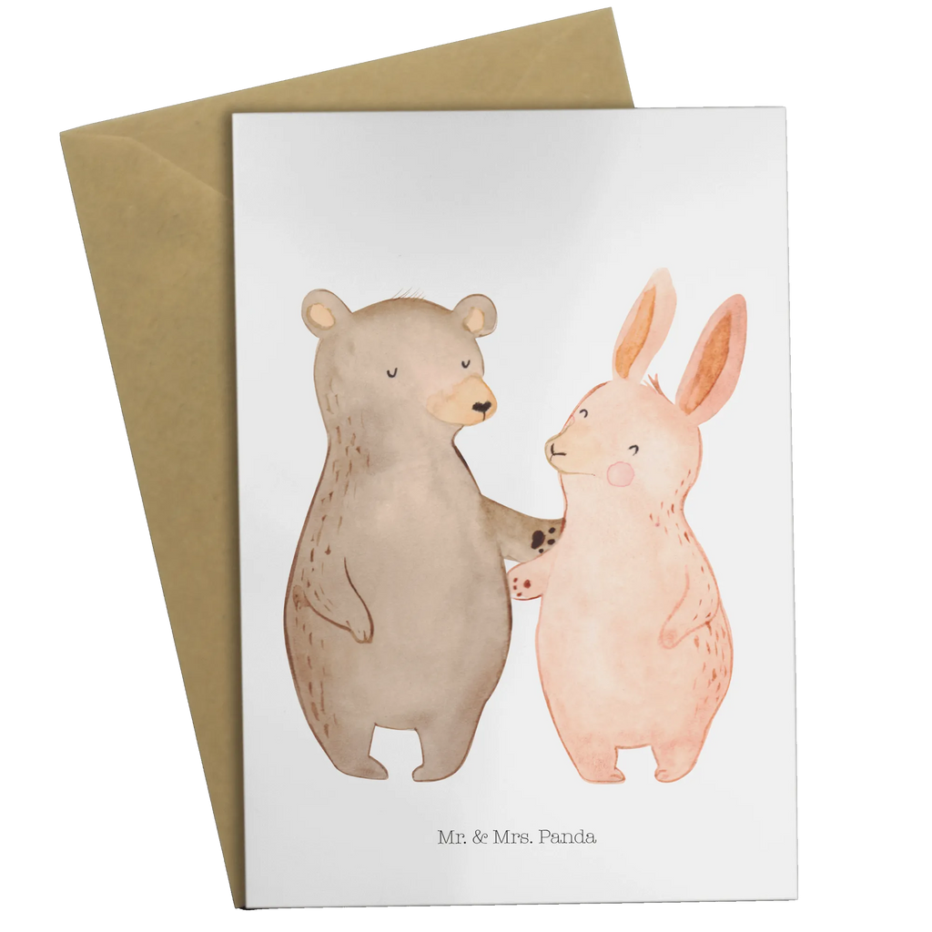 Greetings card bear and rabbit Embrace Hochzeitskarte, Ansichtskarten, Grußkarte, Karte, Geburtstagskarte, Klappkarte, Einladungskarte, Glückwunschkarte, Liebe, Partner, Freund, Freundin, Ehemann, Ehefrau, Heiraten, Verlobung, Heiratsantrag, Liebesgeschenk, Jahrestag, Hocheitstag, best friends, Bärchen, Bär, Freunde, bester Freund, Hase
