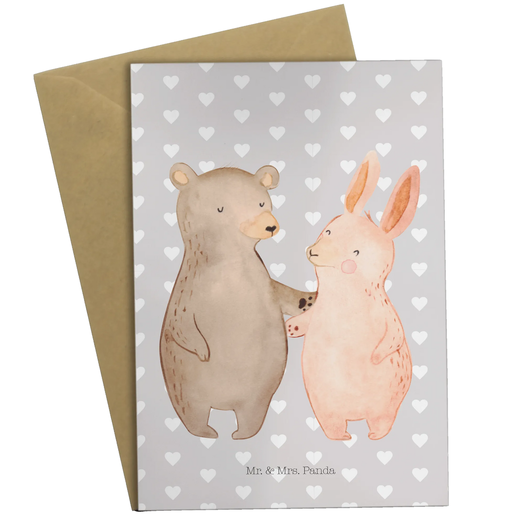 Greetings card bear and rabbit Embrace Hochzeitskarte, Ansichtskarten, Grußkarte, Karte, Geburtstagskarte, Klappkarte, Einladungskarte, Glückwunschkarte, Liebe, Partner, Freund, Freundin, Ehemann, Ehefrau, Heiraten, Verlobung, Heiratsantrag, Liebesgeschenk, Jahrestag, Hocheitstag, best friends, Bärchen, Bär, Freunde, bester Freund, Hase