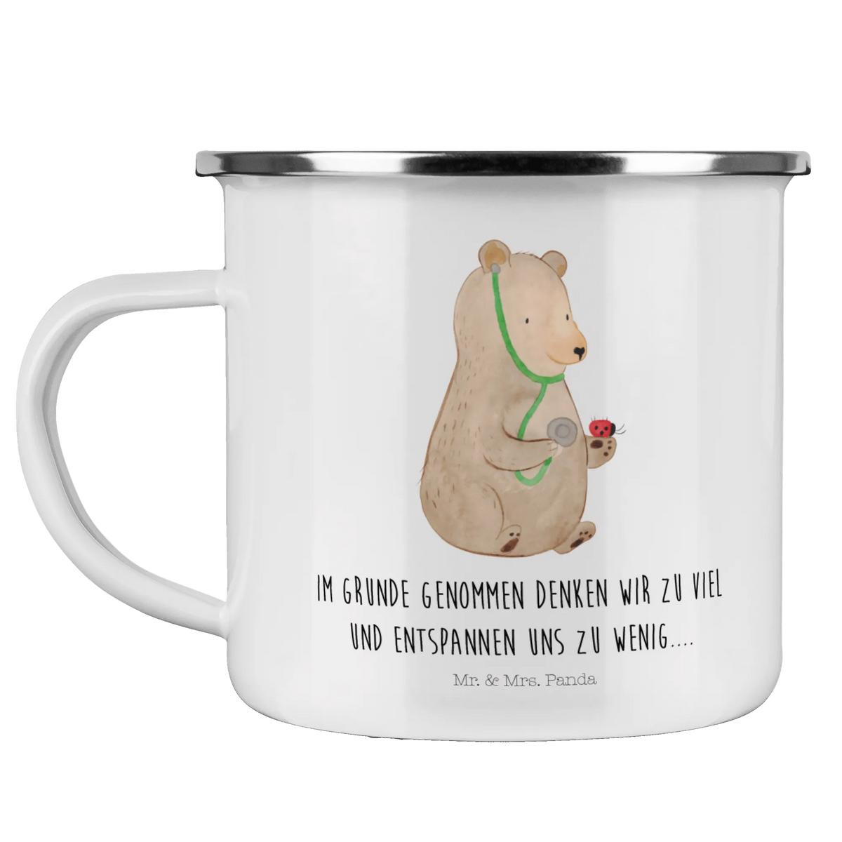 Enamel camping mug bear Physician teddy bear, cuddly toy, Doctor
