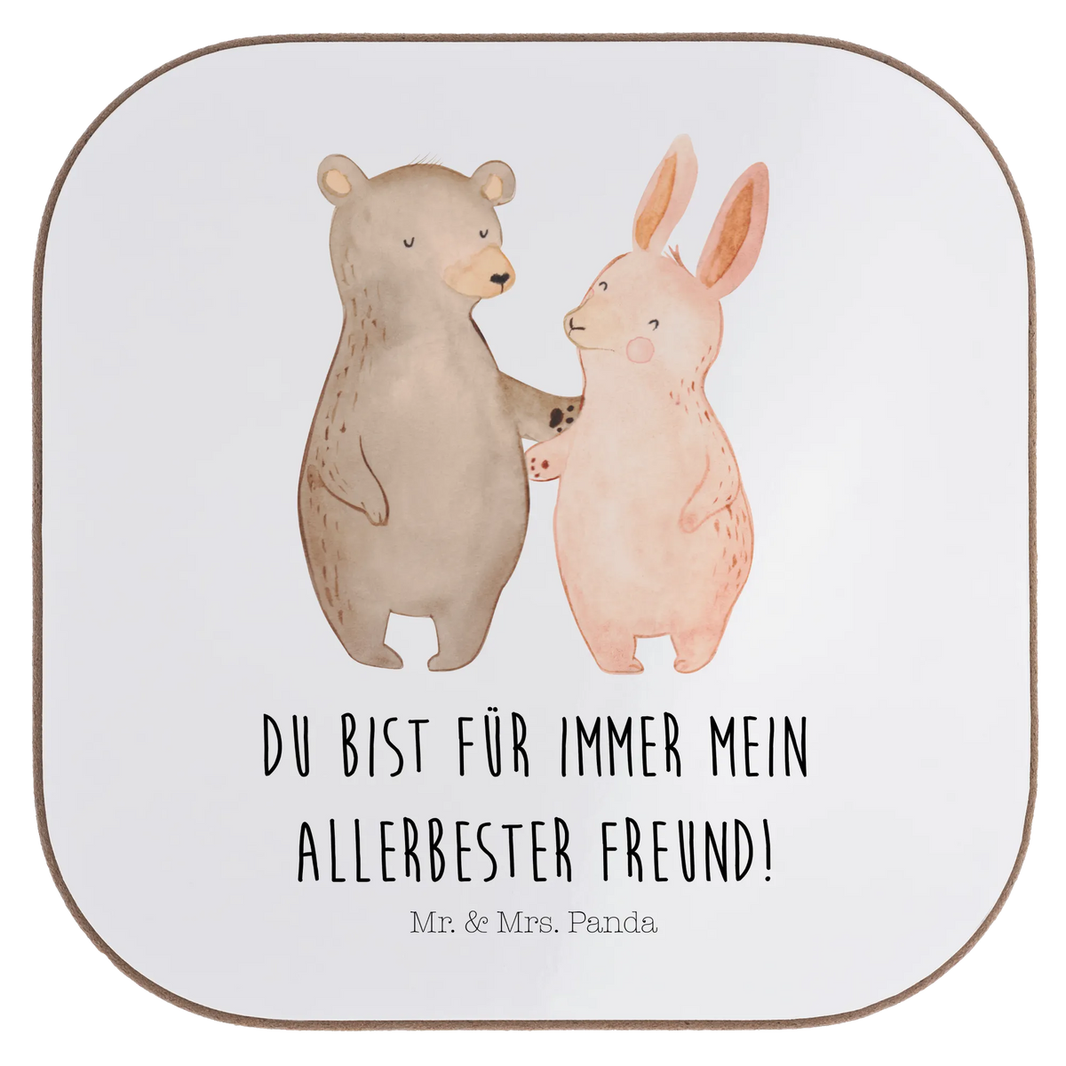 Square coaster bear and rabbit Embrace Love gift, gift for her, gift for him, anniversary gift, Loving, Two, Together, Marriage, Proposal of marriage, rabbit, friends, best friend