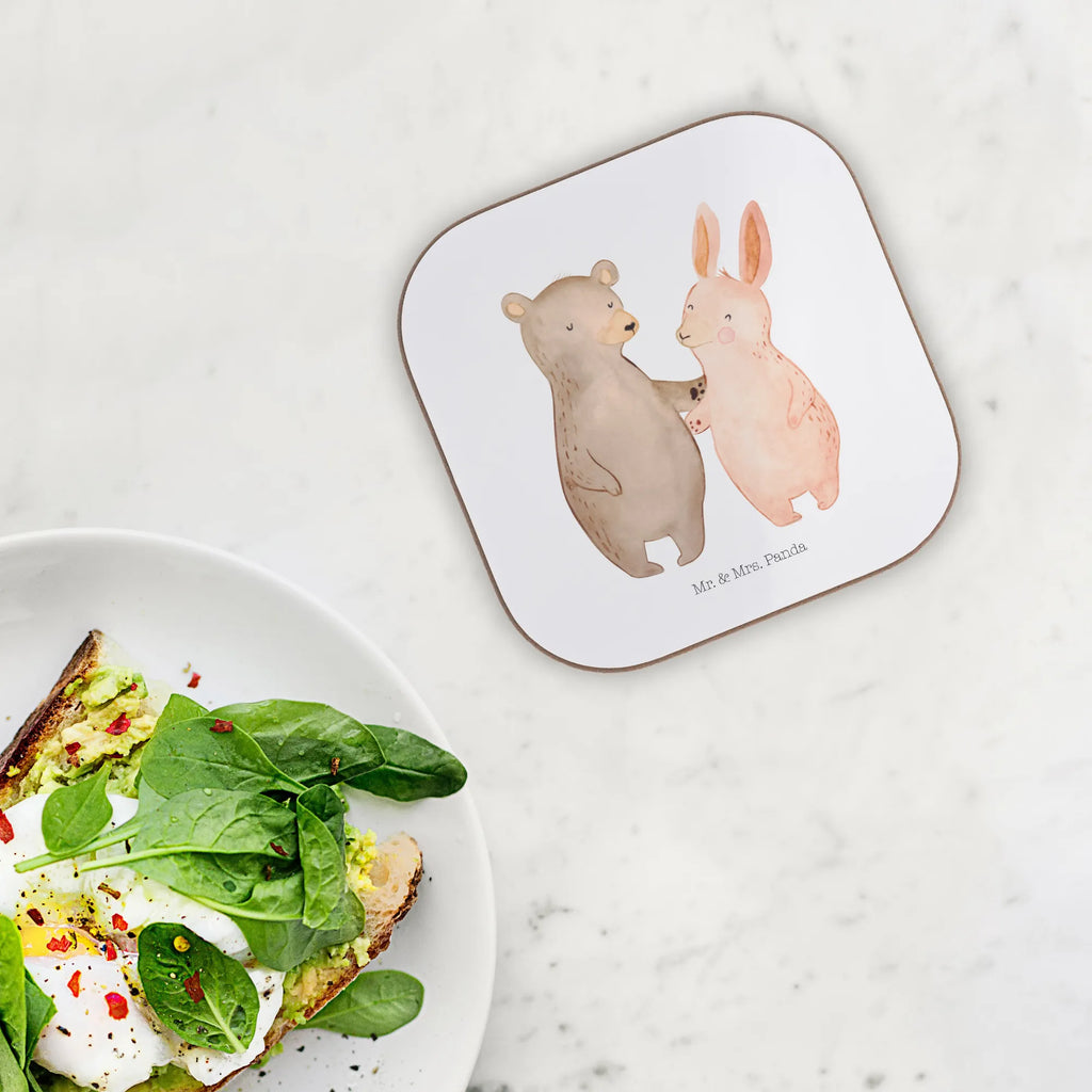 Square coaster bear and rabbit Embrace Holzuntersetzer, Untersetzer für Gläser, Tassen Untersetzer, Glasuntersetzer, Untersetzer Design, Untersetzer Gläser, Bierdeckel, Getränkeuntersetzer, Untersetzer Holz, Korkuntersetzer, Untersetzer aus Holz, Untersetzer, Liebe, Partner, Freund, Freundin, Ehemann, Ehefrau, Heiraten, Verlobung, Heiratsantrag, Liebesgeschenk, Jahrestag, Hocheitstag, bester Freund, best friends, Bärchen, Bär, Hase, Freunde