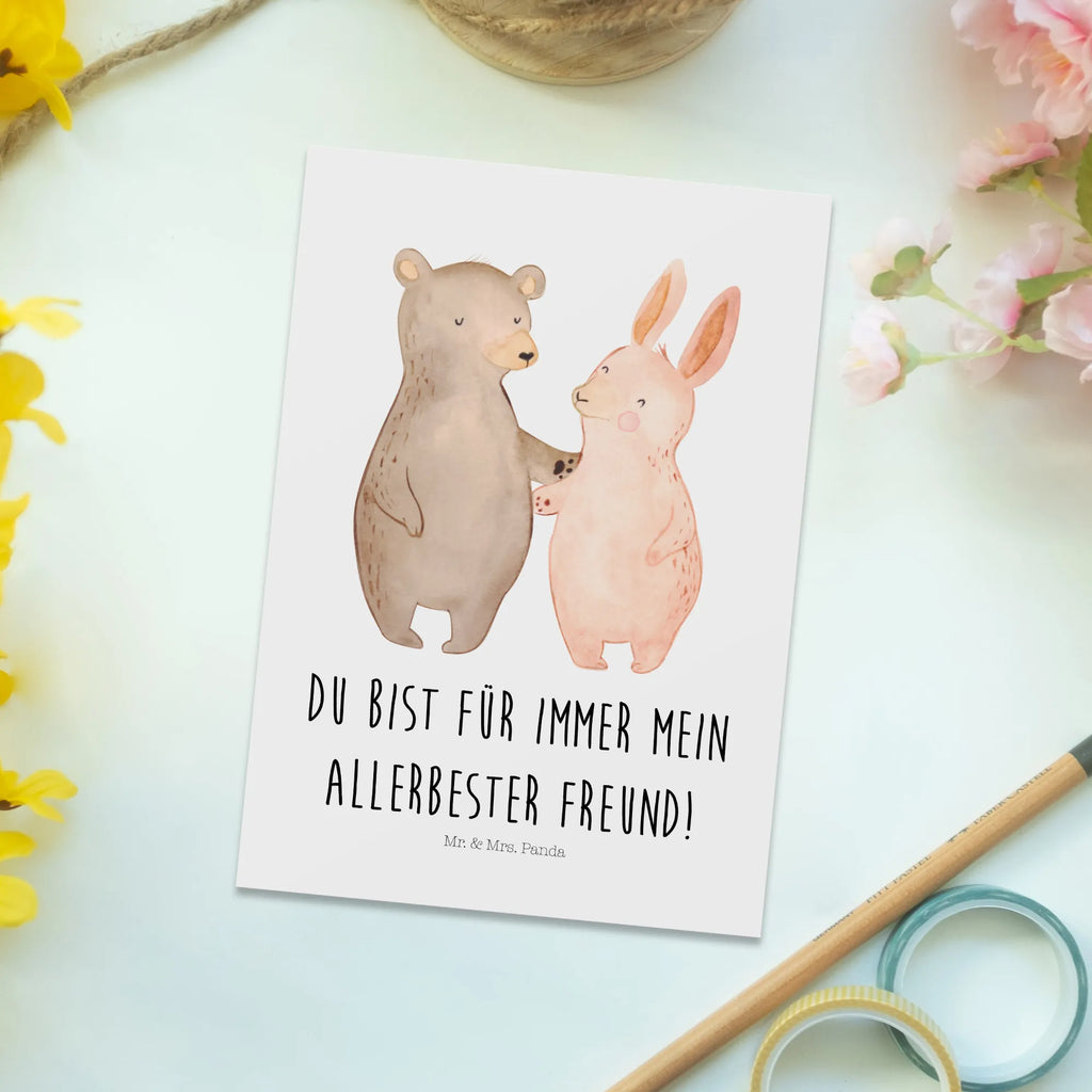 Postcard bear and rabbit Embrace Geschenkkarte, Geburtstagskarte, Einladungskarte, Postkarte, Ansichtskarte, Einladung Geburtstag, Ansichtskarten, Karte, Einladungskarten Geburtstag, Einladung, Dankeskarte, Grußkarte, Liebe, Partner, Freund, Freundin, Ehemann, Ehefrau, Heiraten, Verlobung, Heiratsantrag, Liebesgeschenk, Jahrestag, Hocheitstag, Freunde, Hase, Bärchen, best friends, Bär, bester Freund