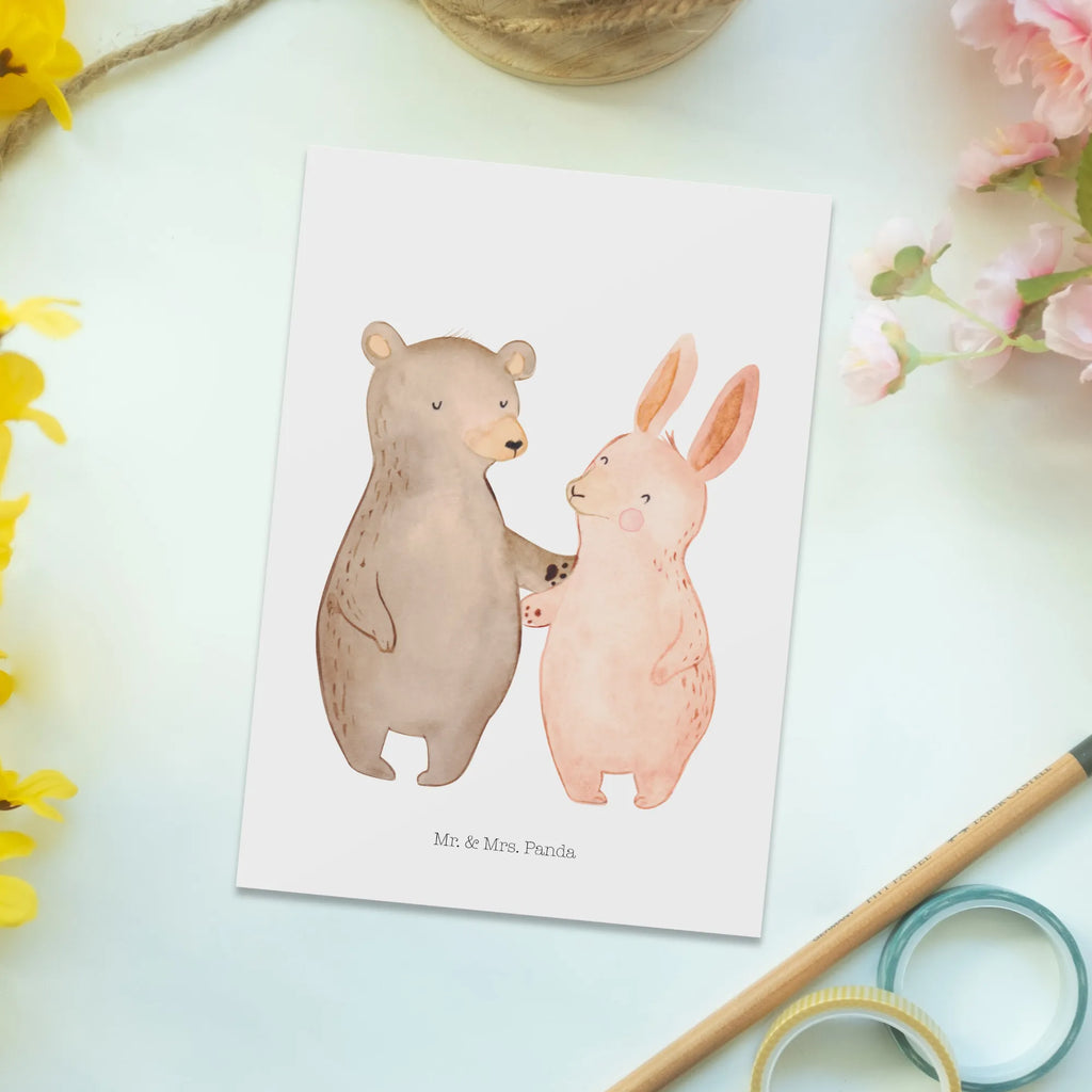 Postcard bear and rabbit Embrace Geschenkkarte, Geburtstagskarte, Einladungskarte, Postkarte, Ansichtskarte, Einladung Geburtstag, Ansichtskarten, Karte, Einladungskarten Geburtstag, Einladung, Dankeskarte, Grußkarte, Liebe, Partner, Freund, Freundin, Ehemann, Ehefrau, Heiraten, Verlobung, Heiratsantrag, Liebesgeschenk, Jahrestag, Hocheitstag, Freunde, Hase, Bärchen, best friends, Bär, bester Freund