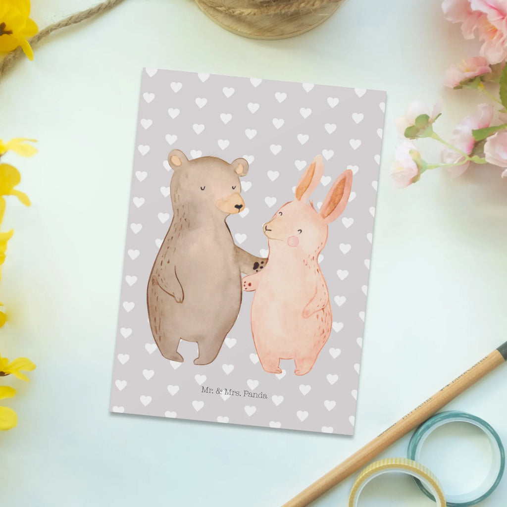 Postcard bear and rabbit Embrace Geschenkkarte, Geburtstagskarte, Einladungskarte, Postkarte, Ansichtskarte, Einladung Geburtstag, Ansichtskarten, Karte, Einladungskarten Geburtstag, Einladung, Dankeskarte, Grußkarte, Liebe, Partner, Freund, Freundin, Ehemann, Ehefrau, Heiraten, Verlobung, Heiratsantrag, Liebesgeschenk, Jahrestag, Hocheitstag, Freunde, Hase, Bärchen, best friends, Bär, bester Freund
