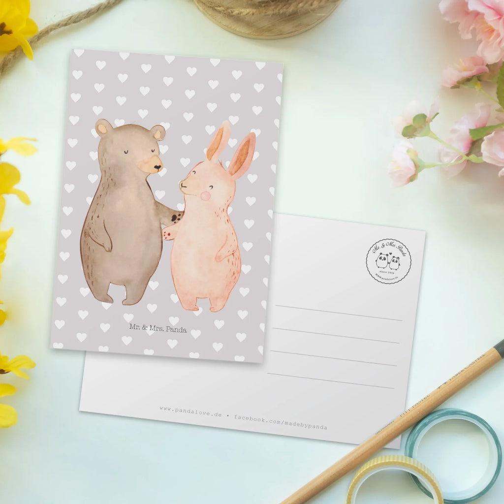 Postcard bear and rabbit Embrace Geschenkkarte, Geburtstagskarte, Einladungskarte, Postkarte, Ansichtskarte, Einladung Geburtstag, Ansichtskarten, Karte, Einladungskarten Geburtstag, Einladung, Dankeskarte, Grußkarte, Liebe, Partner, Freund, Freundin, Ehemann, Ehefrau, Heiraten, Verlobung, Heiratsantrag, Liebesgeschenk, Jahrestag, Hocheitstag, Freunde, Hase, Bärchen, best friends, Bär, bester Freund
