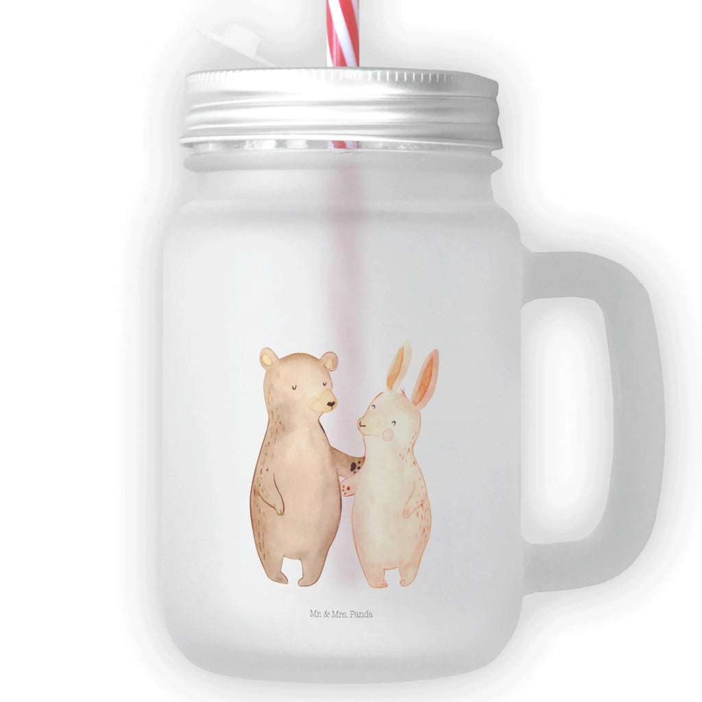 Mason jar drinking glass bear and rabbit Embrace summer glass, drinking glass, glass, handle glass, cocktail glass, preserving glass, Mason Jar, Love, Loving, Two, Together, Marriage, Engagement, Proposal of marriage, Love gift, gift for her, gift for him, anniversary gift, best friend, bear, rabbit, best friends, friends