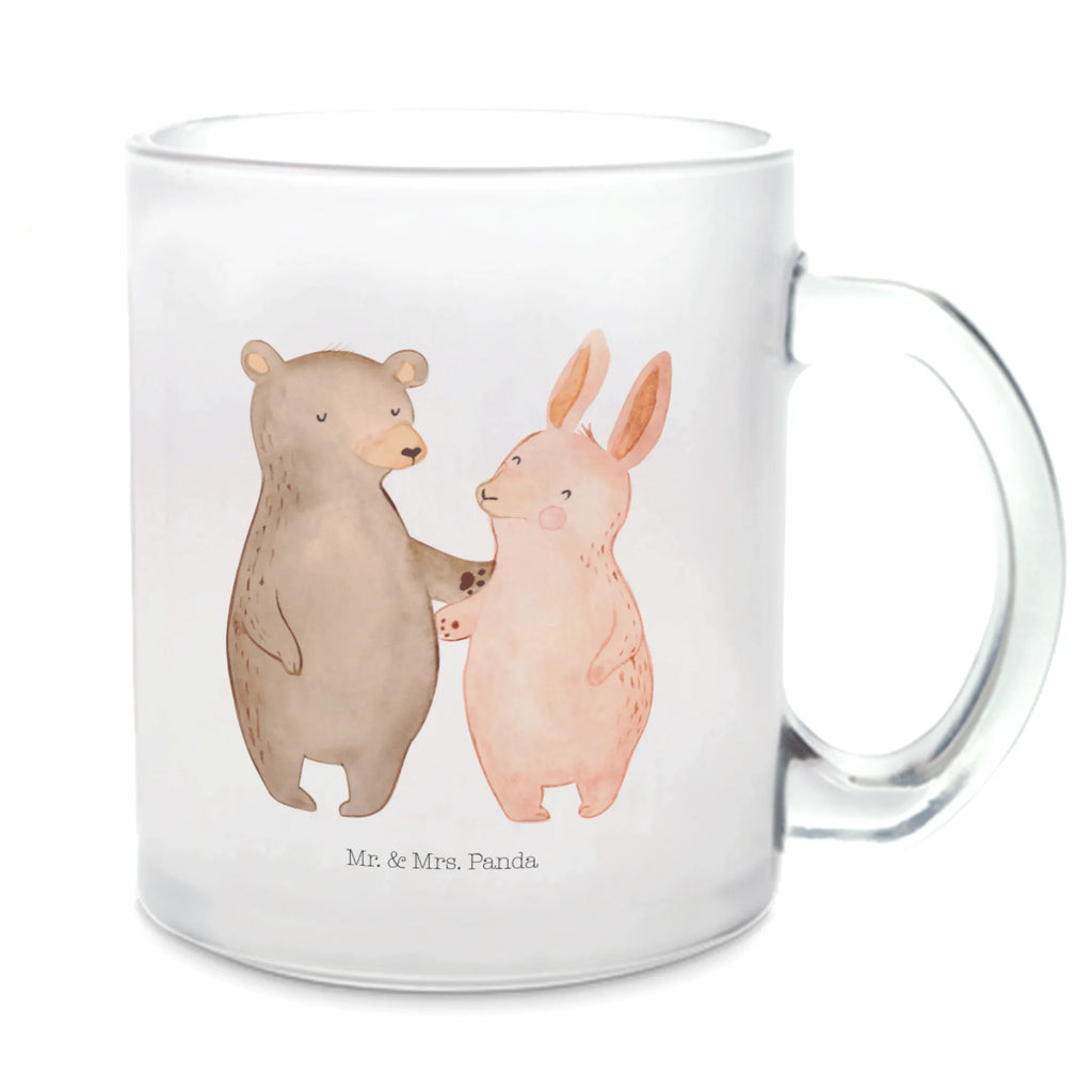 Glass tea cup bear and rabbit Embrace glass, tea, tea glass, mug, Tea cup, Love, Loving, Two, Together, Marriage, Engagement, Proposal of marriage, Love gift, gift for her, gift for him, anniversary gift, bear, best friends, best friend, rabbit, friends