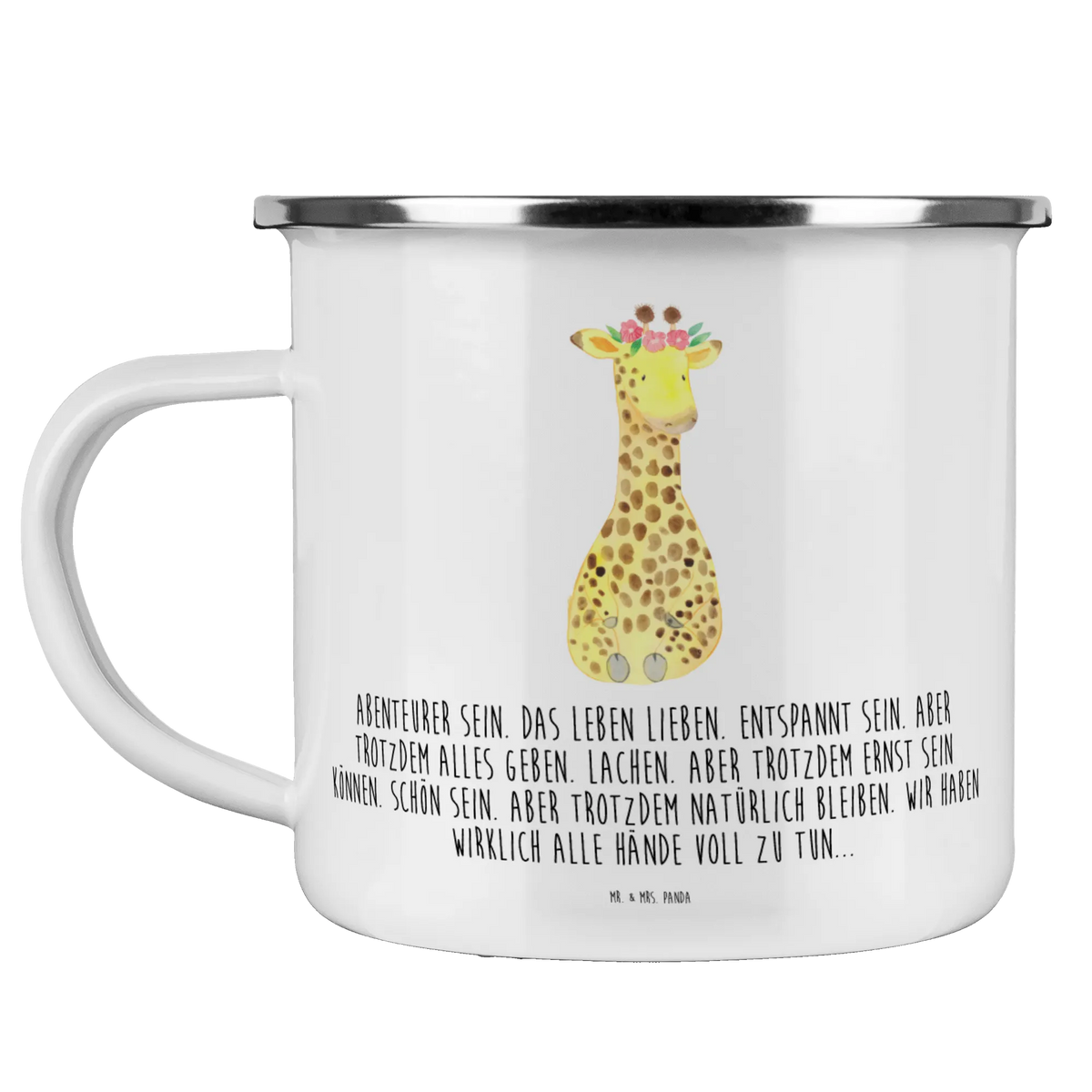 Camping Emaille Tasse Giraffe Blumenkranz Haferl, emaillebecher, Pott, outdoortasse, Emaille Becher, Campingbecher, Emailletasse, Teebecher, Blechtasse, Motivtasse, Campingtasse, Outdoor Tasse, Kaffeepott, becher emaille, wanderbecher, reisetasse, Reisebecher, Tasse Emaille, metallbecher, Teetasse, blechbecher, wandertasse, Outdoor Becher, Emaille Tasse, Wildtiere, Afrika, Abenteurer, Giraffe, Selbstliebe, Freundin, Blumenkranz