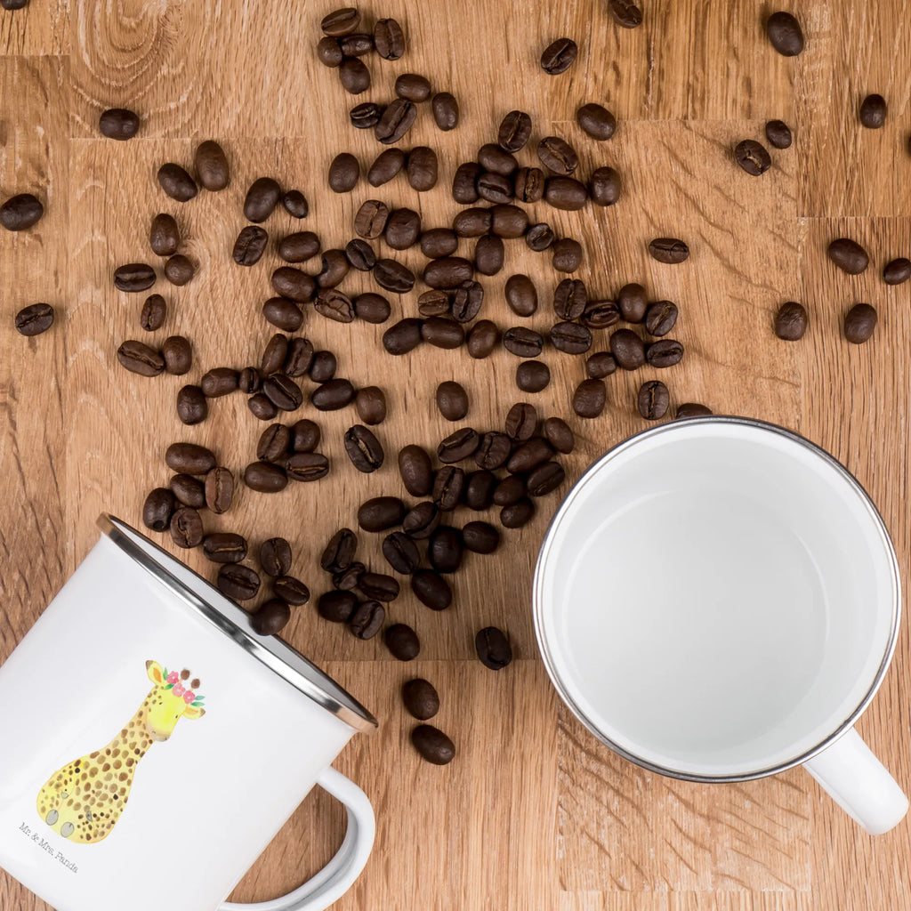 Kempingowy kubek emaliowany żyrafa Wieniec kwiatów Afryka, dzikie zwierzęta