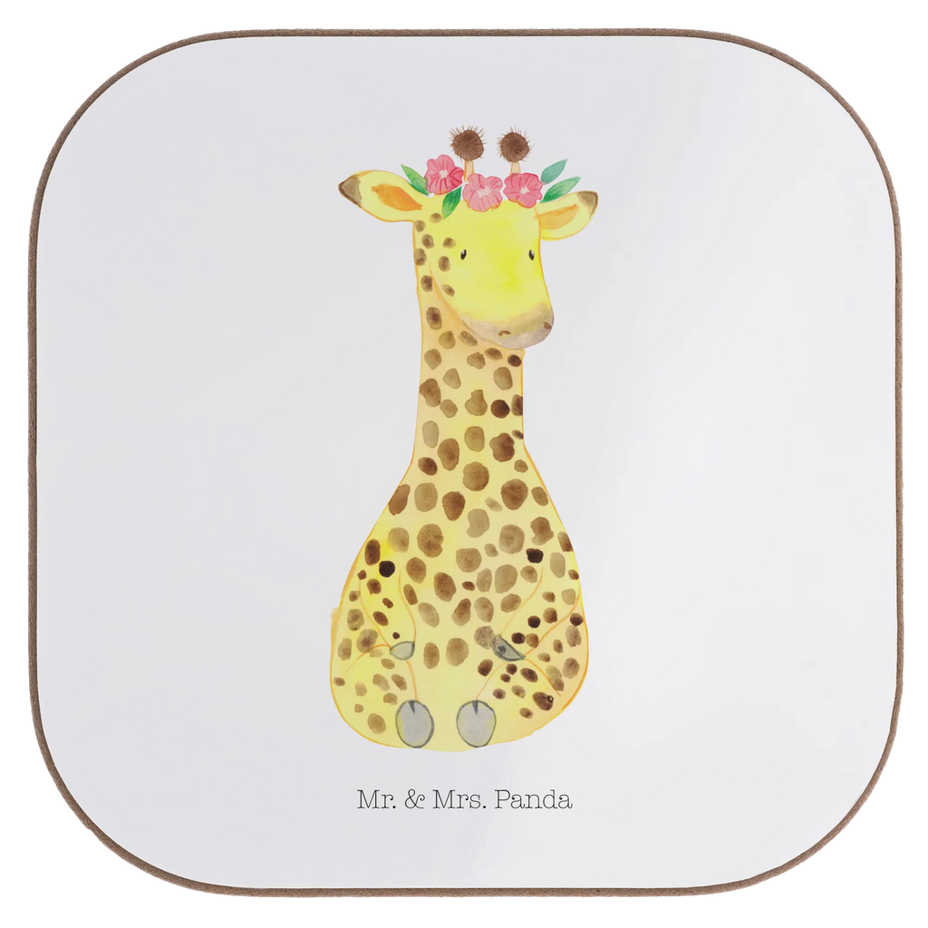 Square coaster giraffe flower wreath Coasters, breakfast, party, gifts, glass coasters, presents, gift, Africa, wreath of flowers, friend, giraffe, self-love, adventurer
