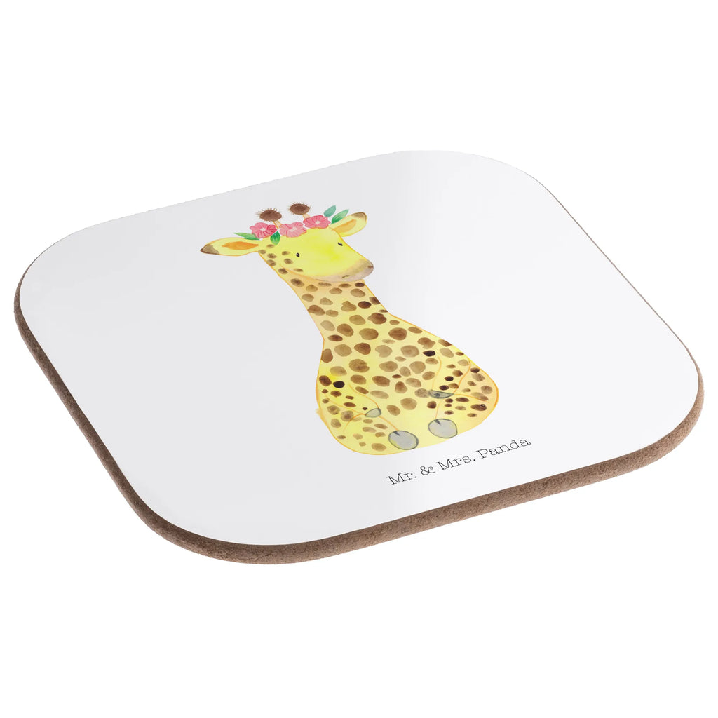Square coaster giraffe flower wreath Coasters, breakfast, party, gifts, glass coasters, presents, gift, Africa, wreath of flowers, friend, giraffe, self-love, adventurer