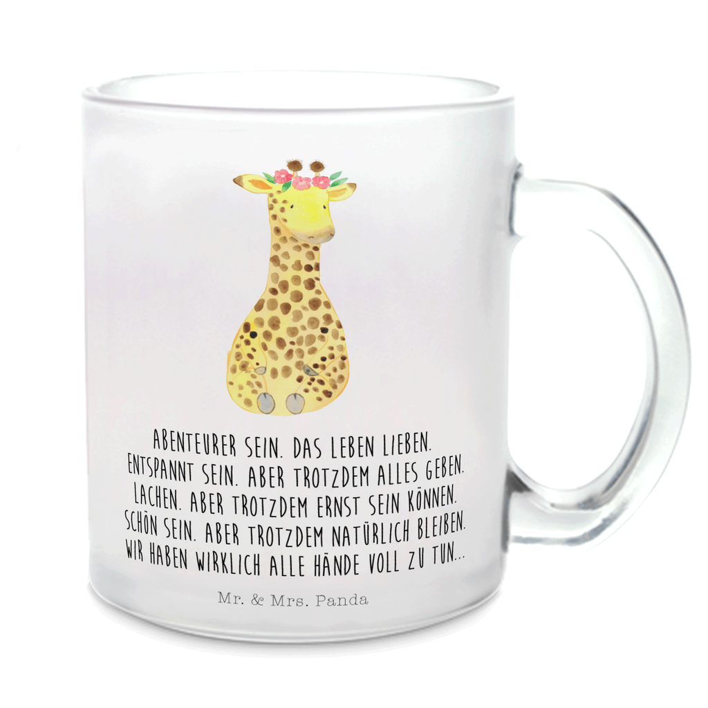 Teetasse Giraffe Blumenkranz Teetasse, Teeglas, Teebecher, Tasse mit Henkel, Tasse, Glas Teetasse, Teetasse aus Glas, Afrika, Wildtiere, Giraffe, Blumenkranz, Abenteurer, Selbstliebe, Freundin