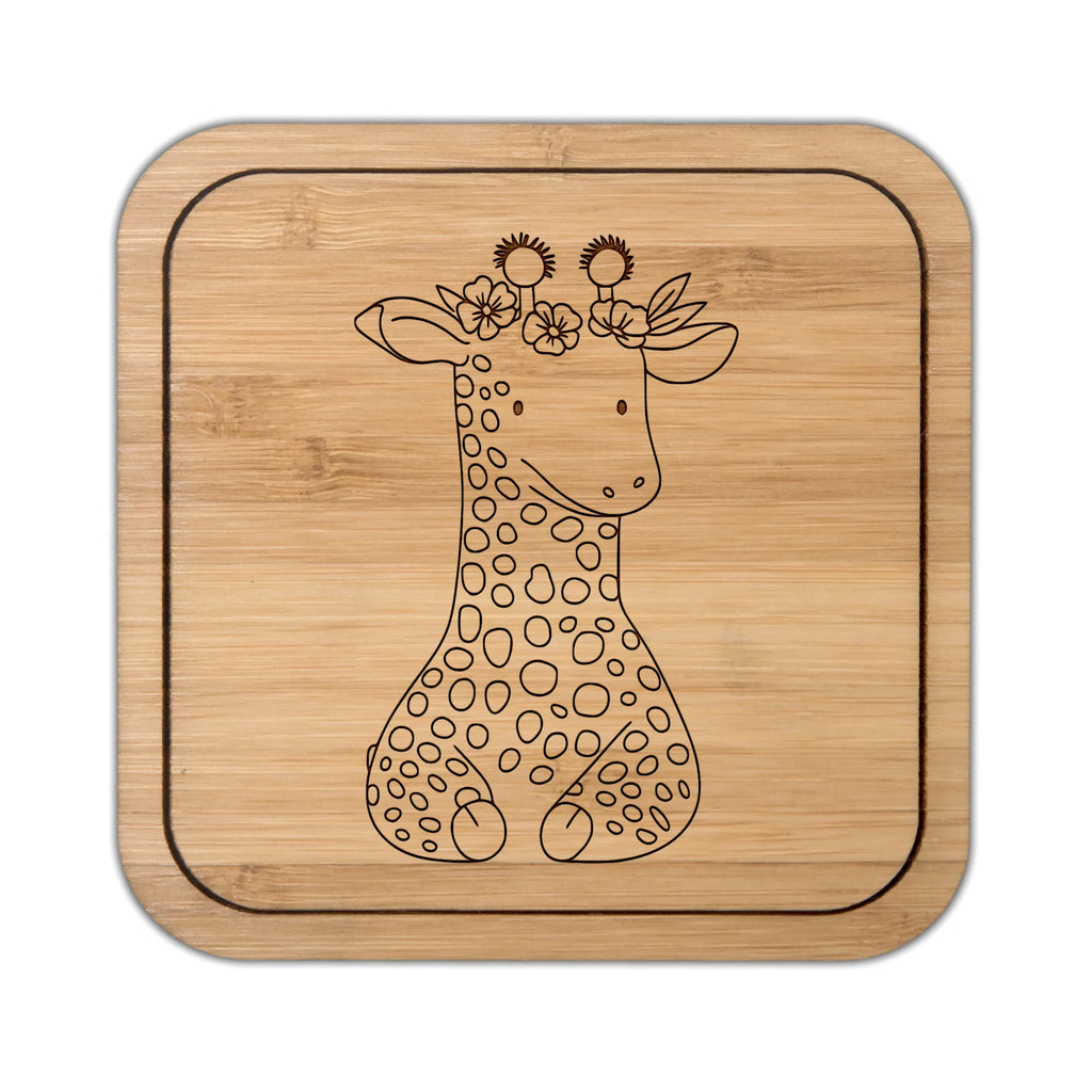 Square coaster giraffe flower wreath square, gifts, giveaways, glass coasters, glass, wood, coasters, gift, party, breakfast, set, glasses, presents, Africa, adventurer, wreath of flowers, giraffe, friend, self-love