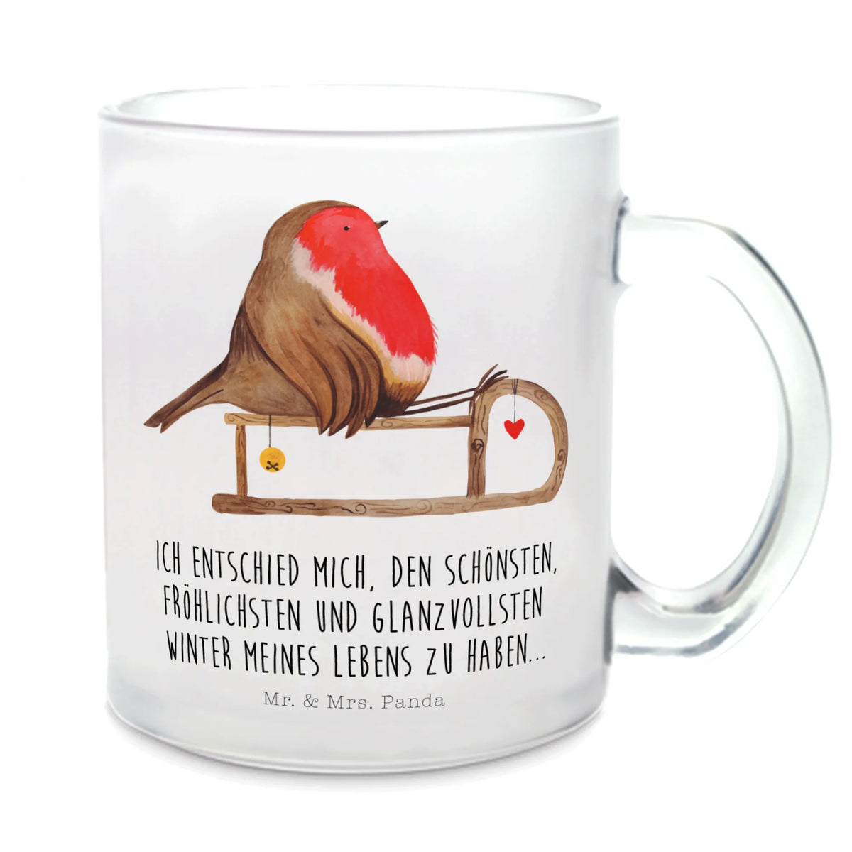 Teetasse Rotkehlchen Schlitten Glasbecher, Kakaotasse, Glas Teebecher, Henkeltasse, Pott, Trinkglas, Motivtasse, getränkebecher, Henkelbecher, Häferl, Haferl, Tee Tasse, Teeglas, glastasse, getränkeglas, Teetasse Glas, Teetasse aus Glas, Teetasse, Weihnachten, Winter, Weihnachtsdeko, Nikolaus, Advent, Heiligabend, Wintermotiv, Schlitten, Vogel