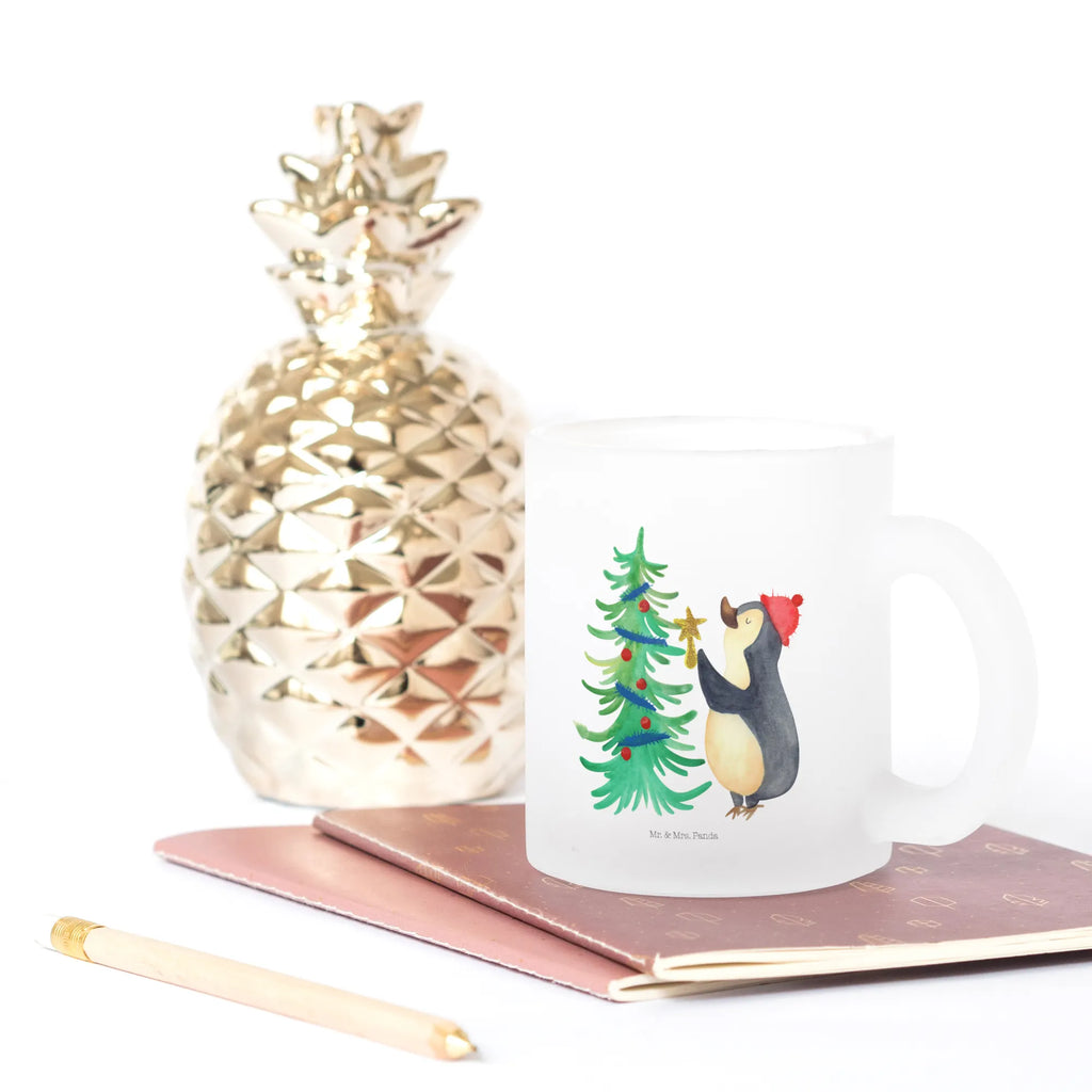 Glass tea cup penguin Christmas tree tea glass, tea, mug, glass, Tea cup, Winter, Christmas, Christmas time, snow, Penguin