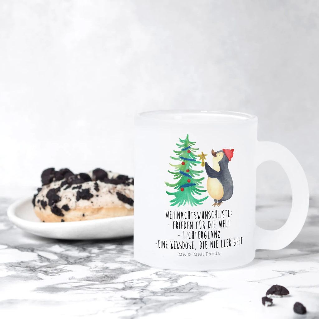Glass tea cup penguin Christmas tree tea glass, tea, mug, glass, Tea cup, Winter, Christmas, Christmas time, snow, Penguin