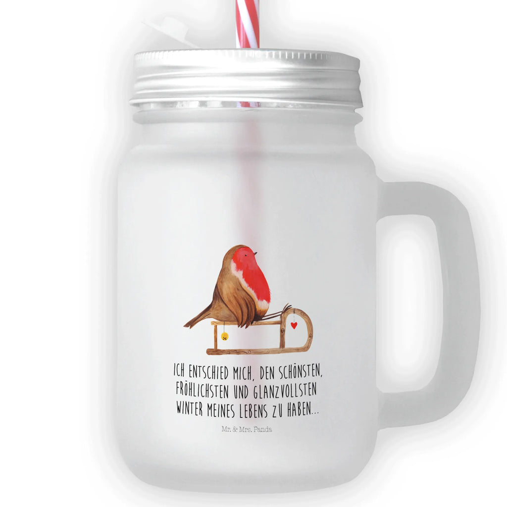 Szklanka Mason Jar rudzik sanki Zima, Boże Narodzenie, dekoracje świąteczne, Mikołaj, Adwent, Wigilia, zimowy motyw