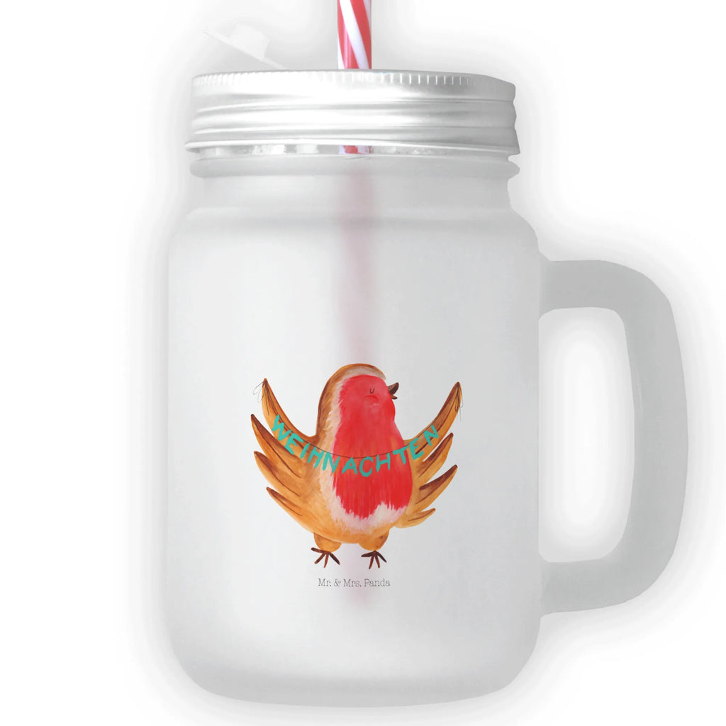 Mason jar drinking glass robin Christmas preserving glass, Mason Jar, summer glass, handle glass, glass, cocktail glass, drinking glass, Winter, Christmas, Christmas time, snow, Christmas motif, Merry Christmas, bird, winter, Christmas Eve, xmas, Christmas greeting