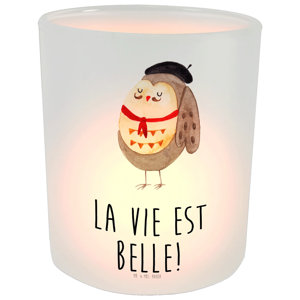 Lantern Owl France glass tealight, tealight holder, Wind light, owl, forest animal, bird, nocturnal, gift ideas, birthday present, illustrated, funny, romantic gift, owl decor, La vie est belle, Say French, Owl, Say beautiful, Life is beautiful, hibou, Owls, France, Owl decoration