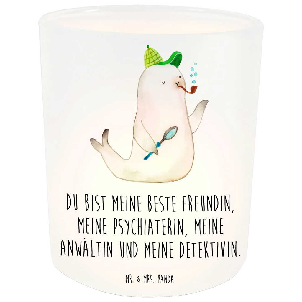 Lantern seal sherlock glass tealight, Wind light, tealight holder, small animals, cute, funny, cute animal motives, hand drawn, small world, funny sayings, good mood, happy, gifts, gift ideas, special gifts, animal lover, card