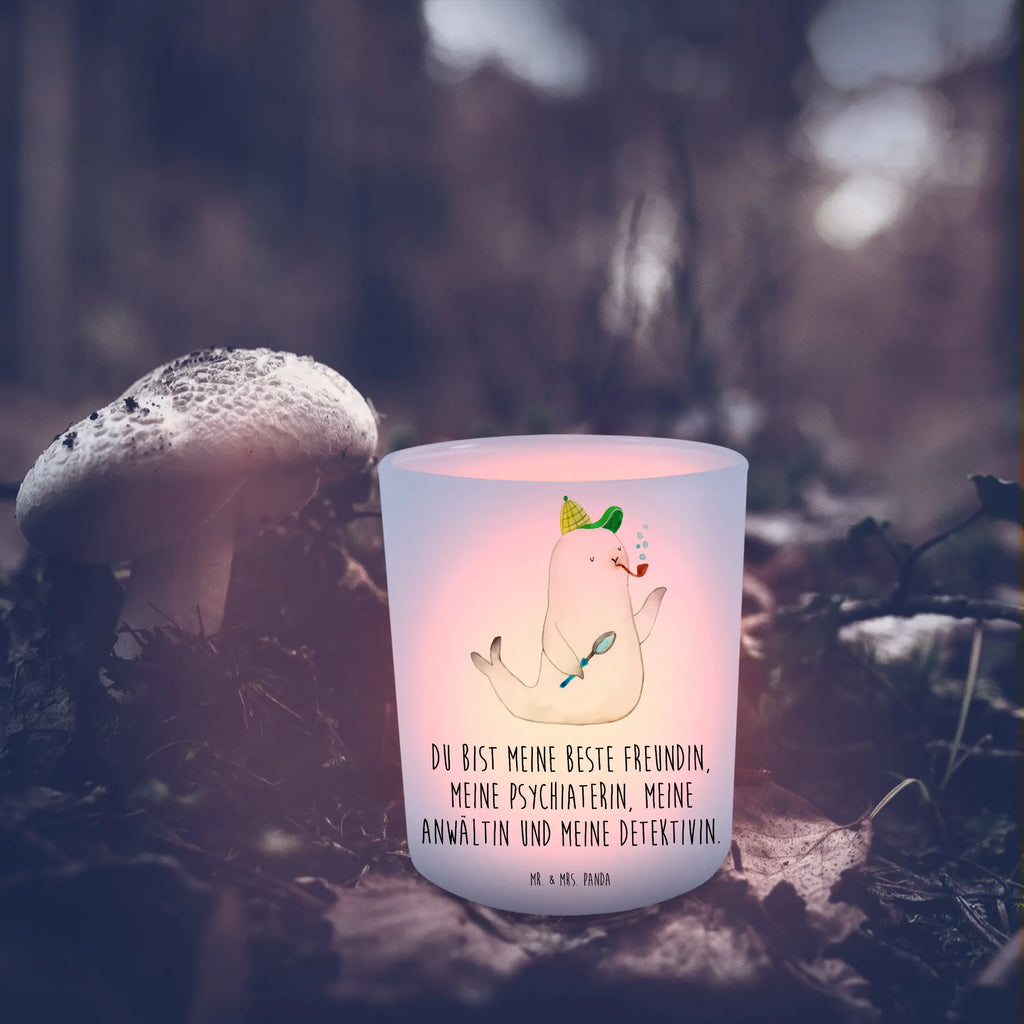 Lantern seal sherlock glass tealight, Wind light, tealight holder, small animals, cute, funny, cute animal motives, hand drawn, small world, funny sayings, good mood, happy, gifts, gift ideas, special gifts, animal lover, card
